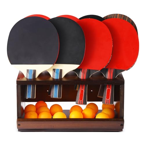 Ping Pong Paddle Holder Wall Mount & Desktop 2-in-1,Table Tennis Racket Display Organizer Holds 8 Rackets, Ping Pong Paddle Storage Rack in Game Room, Man Cave, Office, Home, Brown - color: Desktop/Brown