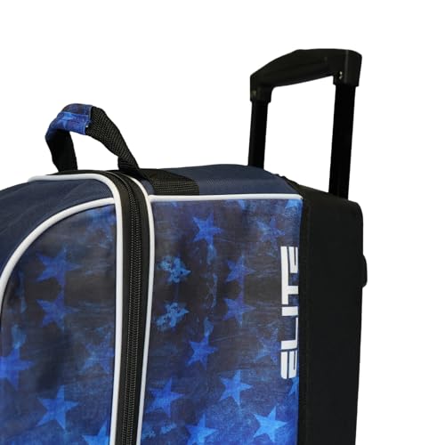 ELITE Basic Triple Roller Black Bowling Bag - 3 Ball Roller, Fits 2 Pairs of Size 15 Shoes, Air Travel-Friendly - color: Red/White/Blue