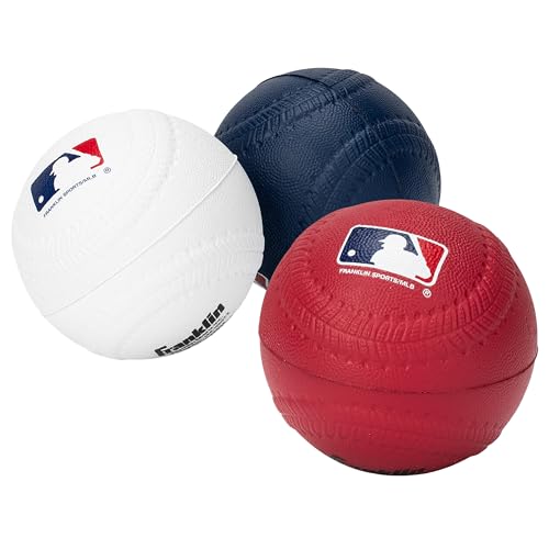 Franklin Sports Foam Baseballs - Soft Foam Practice Baseballs for Kids - Perfect for Hitting and Indoor or Outdoor Play - 3 Pack - Official MLB Licensed Product - color: Red/White/Blue, size: Standard