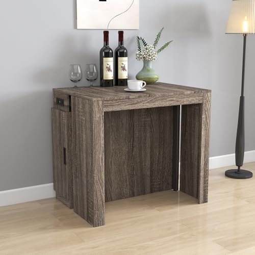 24"-118" Extendable Dining Table with Storage for 2-12 People, Modern Space-Saving Extra Long Wood Folding Table with USB & AC Outlets, Multifunctional Conference Meeting Table, Oak - color: Oak, style: 24" - 118.5" (2-12 People)