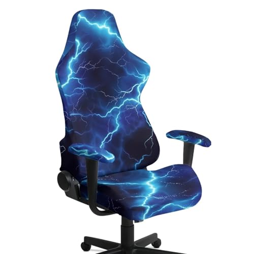 Blue Lightning Print Set of 4 Gaming Chair Covers Slipcovers Stretch Gaming Chair Cover Set Universal Computer Chairs Seat Slipcovers with Armrest Covers - color: Blue Lightning