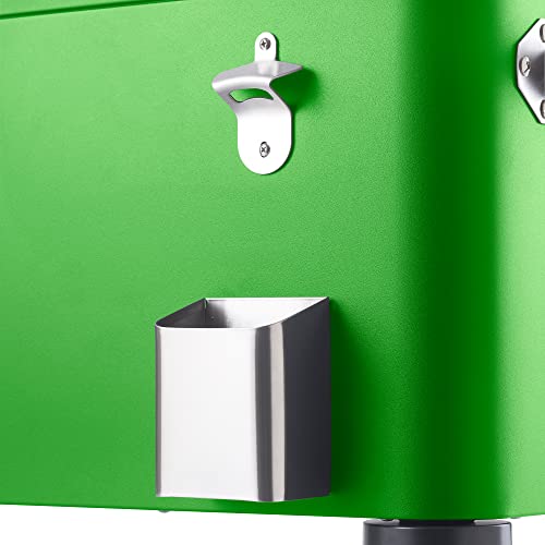 TRINITY 80 Quart Beverage Cooler and Ice Chest with Foosball Table Top and Bottle Opener, Rolling Cart with Storage Shelf, Detachable Tub Design, 96 Can Capacity, Includes Protective Cover - color: Electric Green