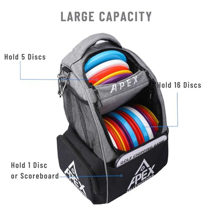 Disc Golf Bag, Large Disc Golf Backpack Holds Over 21 Discs, Durable & Lightweight with Multiple Storage Pockets - color: Grey
