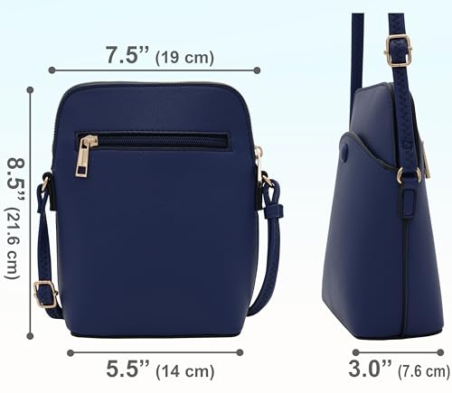 Solene Small Crossbody Bag with Gold Hardware, Mini Shoulder Purse with Adjustable Strap - color: Navy
