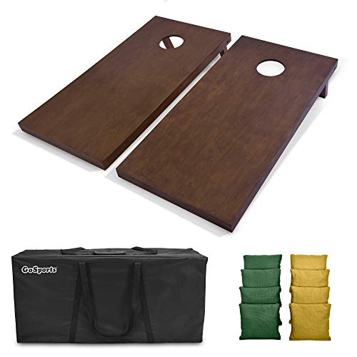 GoSports 4 ft x 2 ft Regulation Size Wooden Cornhole Boards Set with Dark Brown Finish - Includes Carrying Case - Dark Green & Gold