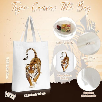 Sieral 2 Pcs Animal Lover Bag Gift for Women Travel Canvas Tote Portable Zipper Pouch Canvas Reusable Grocery Tote - style: Tiger