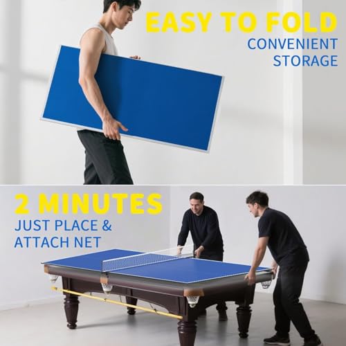 Ping Pong Table Topper for Pool Table,Foldable 8x4 FT Ping Pong Conversion Top with Net Set for Billiard Table w/Net & Foam Padding, Easy Conversion - color: Blue