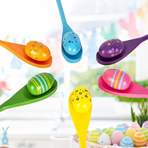 LYUBASA 12PCS Easter Egg and Spoon Race Game Set,6 Players, Easter Party Favor for Kids and Family Activity Lawn Games Party Supplies Outdoor Fun Games, Classroom Activities Easter Games