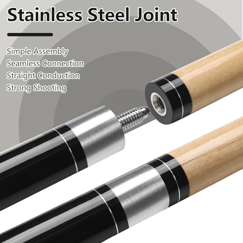 Pool Cue, 58" Pool Cue Sticks for Adults with 13MM Tips Canadian Maple Wood Leather Pattern Grip 18 19 20 21 oz, Professional Billiard Cues Players for Bar House Pool Table Sports 8/9 Ball - style: Black 21oz