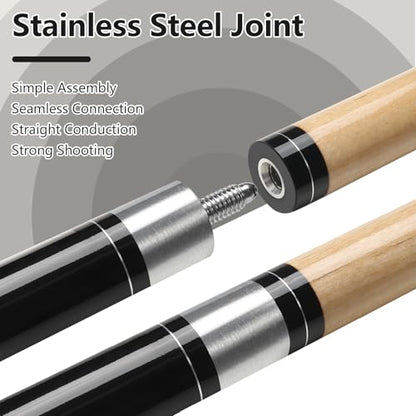 Pool Cue, 58" Pool Cue Sticks for Adults with 13MM Tips Canadian Maple Wood Leather Pattern Grip 18 19 20 21 oz, Professional Billiard Cues Players for Bar House Pool Table Sports 8/9 Ball - style: Black 21oz
