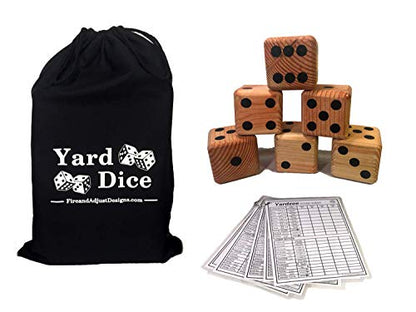 Lawn Dice Set - 6 Giant solid wood yard dice with hand painted pips - Yardzee and Yarkle scorecards available. Makes a great Christmas Gift
