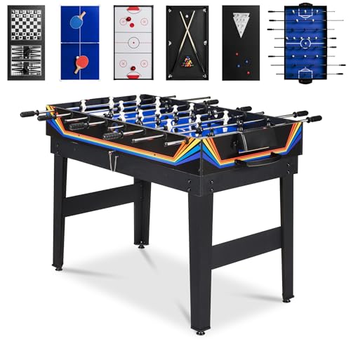Best Choice Products 2x4ft Combo Game Table Set for Home, Game Room, Friends & Family w/Hockey, Foosball, Pool, Shuffleboard, Ping Pong, Chess, Checkers, Bowling, and Backgammon - color: Blue / Black Arcade