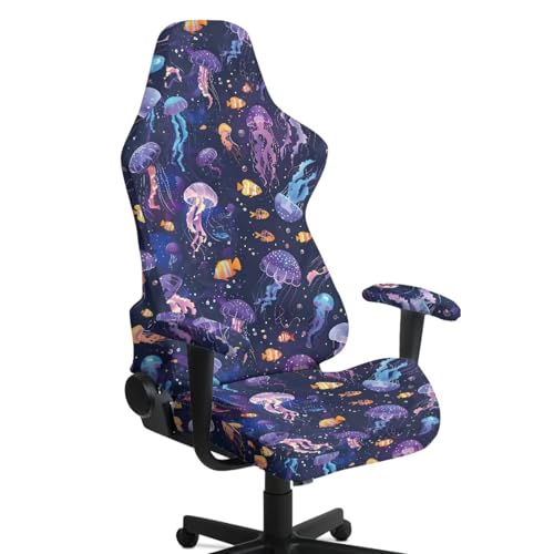 Jellyfish Clownfish Print Set of 4 Gaming Chair Covers Slipcovers Non-Slip Dustproof Rotating Armchair Slipcovers Stretch Gamer Chair Cover with Armrest Covers - color: Jellyfish Clownfish