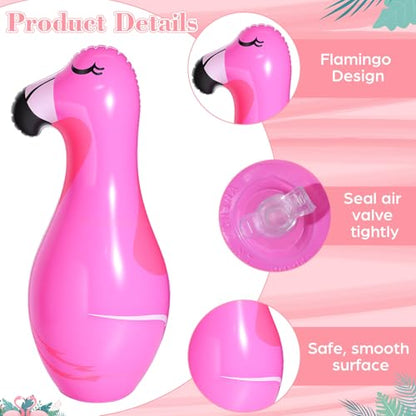7 Pcs Giant Inflatable Flamingo Bowling Set for Activities Game Flamingo Themed Summer Carnival Birthday Family
