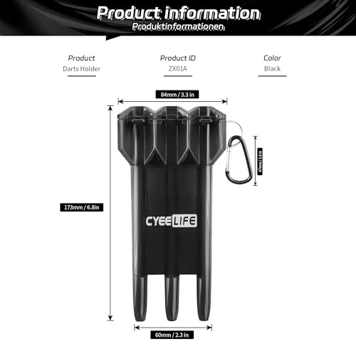 CyeeLife Dart Carrying Case: Adjustable, Portable Dart Storage Box with Key-locking Clasp, Holds 3 Fully Assembled Darts Up to 17.3cm/6.8 inches, Black, Solid, Unisex