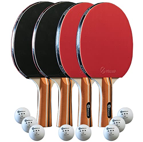 JP WinLook Ping Pong Paddles Sets - Portable Table Tennis Paddle Set with Ping Pong Paddles Professional Case & Ping Pong Balls - Premium Table Tennis Racket Player Set for Indoor & Outdoor Games - style: Red/Black 4 Paddle Set