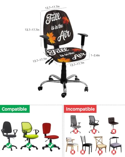 Savannan Office Chair Cover, Fall is in The Air Words Protective Stretch Elastic Universal Cover for Desk Task Chair,Computer Rotating Chair 1 Pcs Autumn Maple Leaf on Wood