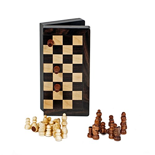 WE Games Travel Magnetic Folding Black Stained Wooden Chess Set - Portable Chessboard, Perfect Travel Chess Set for Adults, 8 inches