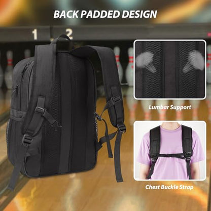 Bosynoy Bowling Backpack, Bowling Ball Bag Totes for Single Ball with Shoe Compartment & Foam Padded, Fits Shoes Up to US Mens Size 16, Grey - color: Black