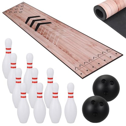 Mini Bowling Set, Bowling Alley Set with Thicken Lane, Indoor & Outdoor Home Bowling Set, Bowling Pins Ball Set, Full Bowling Alley Set for Family & Friends, Diatomite & Rubber Material Lane (Thick)