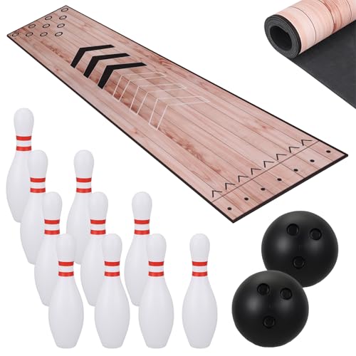 Mini Bowling Set, Bowling Alley Set with Thicken Lane, Indoor & Outdoor Home Bowling Set, Bowling Pins Ball Set, Full Bowling Alley Set for Family & Friends, Diatomite & Rubber Material Lane (Thick)