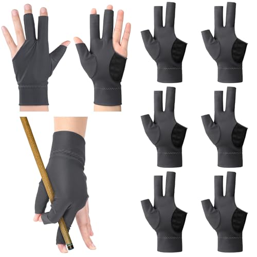 Civaner 8 Pcs Billiard Pool Glove Left Hand 3-Finger Snooker Cue Sport Glove Smooth Stroke Snooker Carom Accessories Anti-Slip Cue Gloves for Men Women - color: Gray