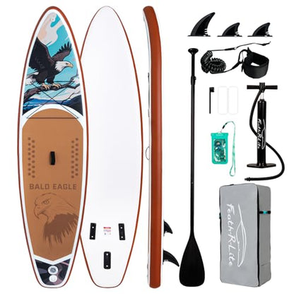 FEATH-R-LITE Inflatable Paddle Board Stand Up Paddleboards for Adults SUP with Premium Accessories Pump, Adjustable Paddle, Leash, Three Fins, Backpack - style: Ash Eagle