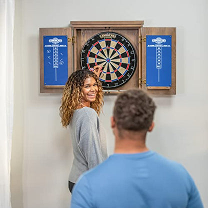 American Legend Charleston Solid Wood Bristle Dartboard Cabinet Set - Includes 18” dartboard and 6 steel tip darts