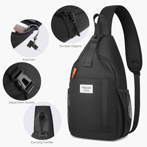 MOSISO Crossbody Sling Bag for Men Women, Sling Backpack Travel Hiking Daypack, Small Cross Body Shoulder Bag Daypack with 3 Front Pockets for Outdoor Casual Commuting, Black