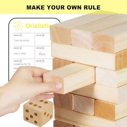 Giant Tumbling Tower Game 60 PCS, Outdoor Games for Adults & Families, 5.3 FT Premium Wooden Blocks Stacking Games with Carry Bag for Backyard, Lawn, Party, Camping
