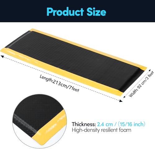 3 x 7 FT Anti Fatigue Mats Industrial 15/16 Inch Thick Soft Sponge Ergonomic Mat Durable Heavy Duty Diamond Plate Work Mat for Standing Non Slip Industrial Grade Floor Mat for Leg & Back Pain - size: 84"L x 36.2"W x 0.9"Th