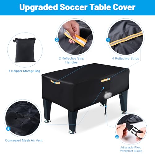 Foosball Table Cover,Heavy Duty 420D Foosball Table Covers Outdoor Waterproof,Soccer Table Cover with Windproof Buckle,4 Reflective Strip Handles,Universal Cover for Foosball Table and Game Soccer