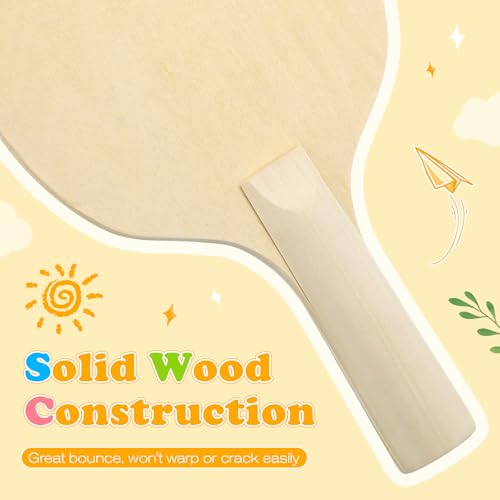 Unfinished Wooden Ping Pong Paddles, 2 Pairs Unpainted Wood Table Tennis Paddles - Plain Wood Table Tennis Rackets for Indoor & Outdoor Games