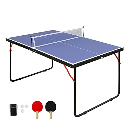 4/6/8/9 ft Professional Table Tennis Table Ping-Pong Tables Set Foldable & Portable Tables with Removable Net 2 Table Tennis Paddles and 3 Balls Easy Assembly - color: Blue, size: 4 Ft