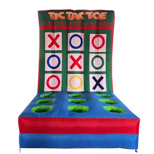 4 in 1 Inflatable Carnival Game Inflatable Sport Games Multi Sports Play Ring Toss Basketball Hoop Game for School Playground/Family/Team - style: Tic tac toe