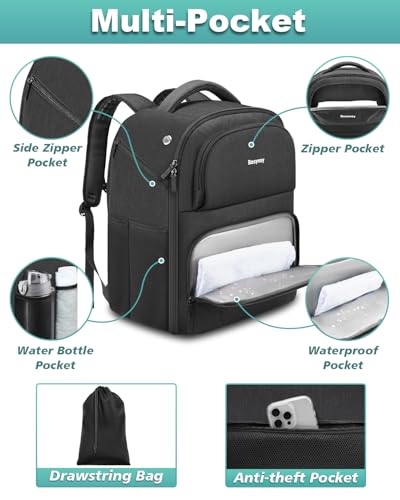 Bosynoy 2 Ball Bowling Backpack, Extra Large Bowling Ball Bag Totes with Protective Foam Padded, Accessory Pouch & Shoe Compartment Fits Up to Mens Size 16, Black