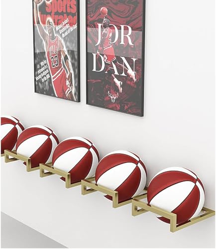 Industrial Pipe Wall Mounted Storage Rack, Home Nursery Basketball Rack on The Wall Wall-Mounted Finishing Shelves, Yoga Mat Storage Rack Gym Soccer Rack, 1 Pack - color: Gold