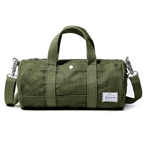 GOOTIUM Compact Crossbody Bag – Canvas Shoulder Bag & Travel Organizer – Vintage Cylinder Style Mini Tote, Small Barrel Bag - color: Olive