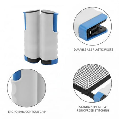 Retractable Table Tennis Net and Post Set, Clip-On Portable Ping Pong Net for Flat Surfaces, ABS Plastic - color: Gray