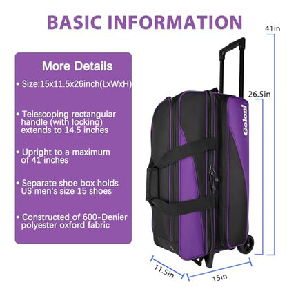 Goloni 3 Ball Bowling Bag with Wheels, Rolling Bowling Roller Bag with Retractable Handle for Balls & Bowling Accessories - color: 3 Ball-Purple