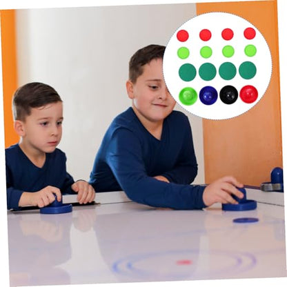 Generic Air Hockey Pucks and Pushers Plastic Replacement Accessories for Standard Table Hockey Game with Strikers in Blue Black Red and Light Green with Felt Pads and Large Red and Light