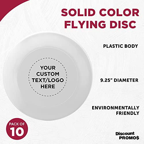 DISCOUNT PROMOS Frisbee Flying Discs in Bulk, 9.25 in. Fun Family Beach Game - color: - Custom - White, size: 10 flying discs