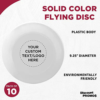 DISCOUNT PROMOS Frisbee Flying Discs in Bulk, 9.25 in. Fun Family Beach Game - color: - Custom - White, size: 10 flying discs