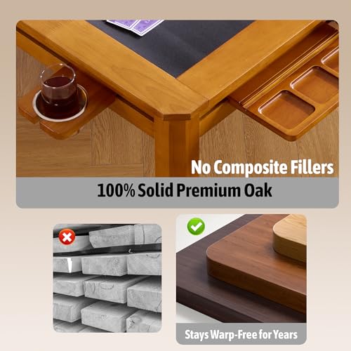 Solid Wood Board Game Coffee Table with Removable Top, 3-in-1 Gaming and Dining Table Includes Play Mat & Detachable Cup Holders, 48" L x 33" W - color: Oak01