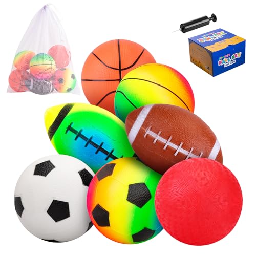 PlayZap 7-Piece Soft Ball Set for Toddlers & Kids - Includes 5” Playground Balls, Soccer, Football & Basketball - Great for Home, Yard, Pool, Classroom & Park for Boys & Girls Easter Gifts - color: 5" (7 pack)