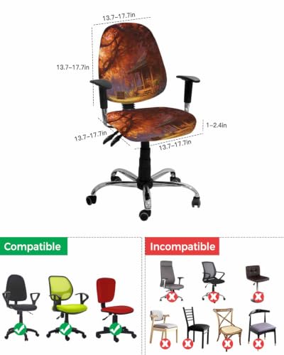 Savannan Office Chair Cover, Autumn Orange Maple Leaves Tree Protective Stretch Elastic Universal Cover for Desk Task Chair,Computer Rotating Chair 1 Pcs Farmhouse Cabin