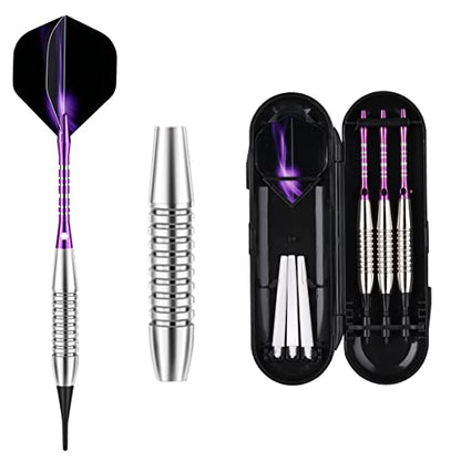 Darts Plastic Tip Set - 18g 21g Colorful Rainbow Soft Tip Darts 50 Anti-Loose O-Rings 6 Shaft (Aluminum/Nylon 45mm) 6 Durable Flights Extra 50 Soft Tips Electronic Dartboard - color: Purple-02-DARTB