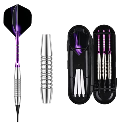 Darts Plastic Tip Set - 18g 21g Colorful Rainbow Soft Tip Darts 50 Anti-Loose O-Rings 6 Shaft (Aluminum/Nylon 45mm) 6 Durable Flights Extra 50 Soft Tips Electronic Dartboard - color: Purple-02-DARTB