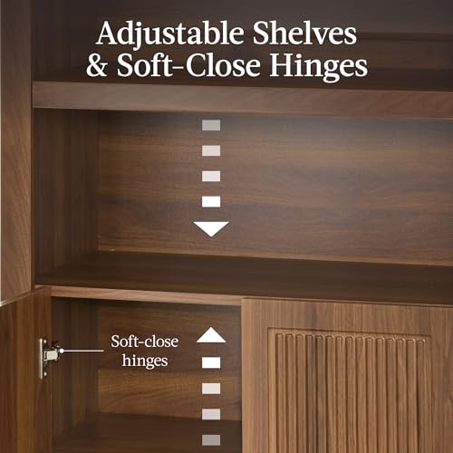 Best Choice Products 72" Tall Arched Pantry Cabinet w/Reeded Doors, 5-Tier Bookshelf, Armoire, Hutch, Bookcase, Storage Cabinet w/Adjustable Shelves, for Dining Room and Livingroom - Walnut - color: Large - Walnut