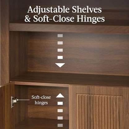 Best Choice Products 72" Tall Arched Pantry Cabinet w/Reeded Doors, 5-Tier Bookshelf, Armoire, Hutch, Bookcase, Storage Cabinet w/Adjustable Shelves, for Dining Room and Livingroom - Walnut - color: Large - Walnut